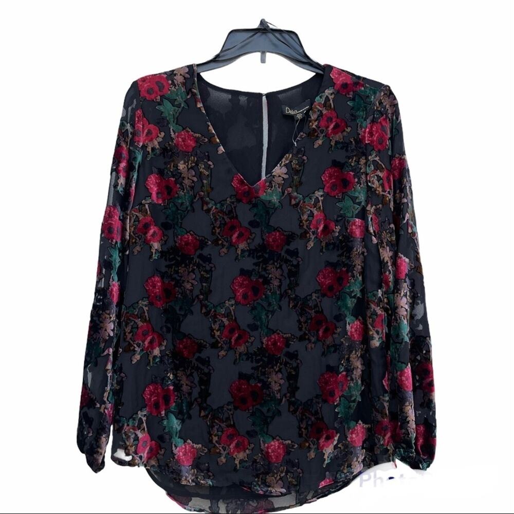 Dalia Velvet sheer floral top NWT